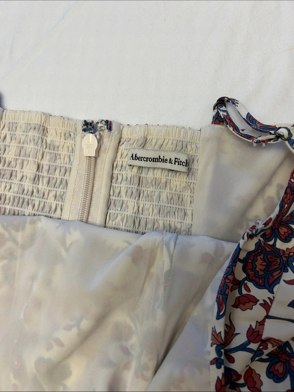 Abercrombie & Fitch Cream Floral Maxi Dress Red Navy Print Size L